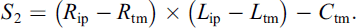Mathematical equation: $$ {S}_2=\left({R}_{\mathrm{ip}}-{R}_{\mathrm{tm}}\right)\times \left({L}_{\mathrm{ip}}-{L}_{\mathrm{tm}}\right)-{C}_{\mathrm{tm}}. $$
